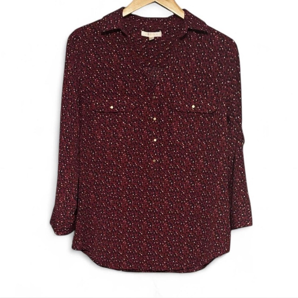 Skies Are Blue Maroon Cheetah Print Blouse